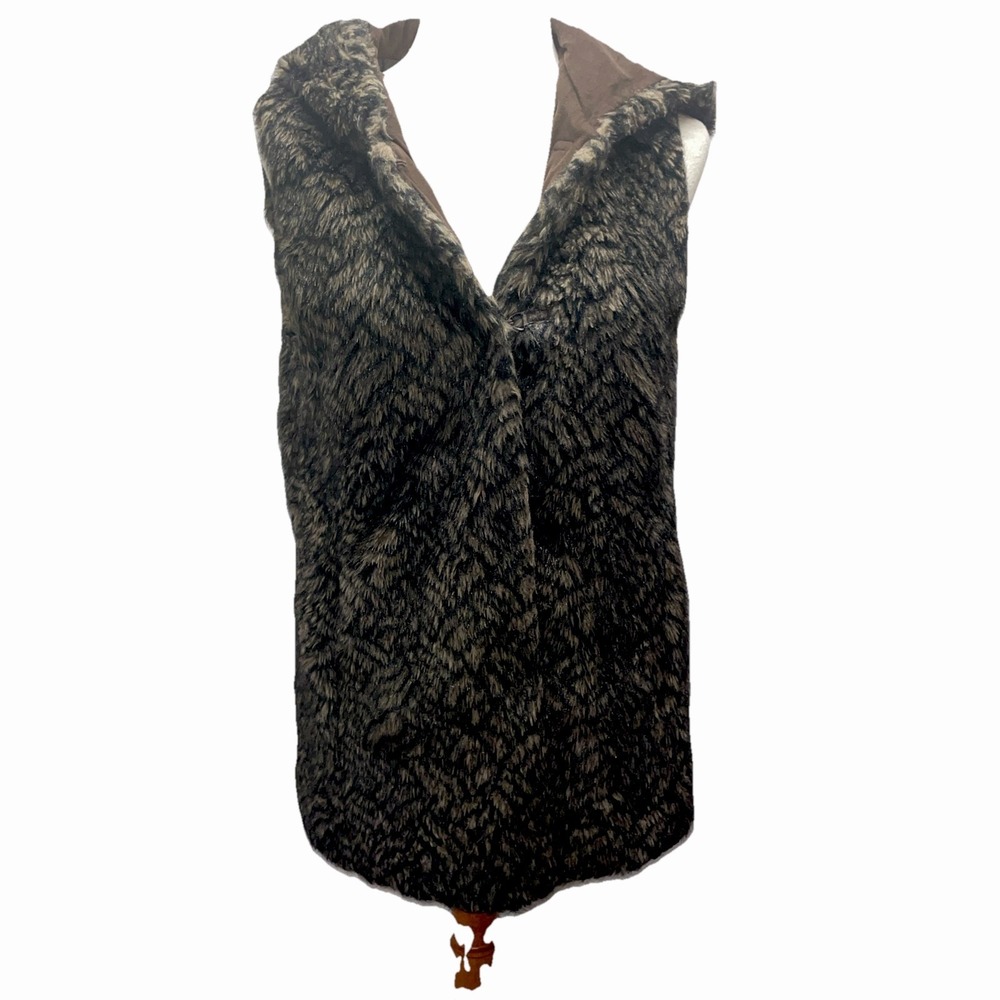Olivia Lauren Womens Sleeveless Open Front‎ Animal Printed Vest Jacket Brown Siz